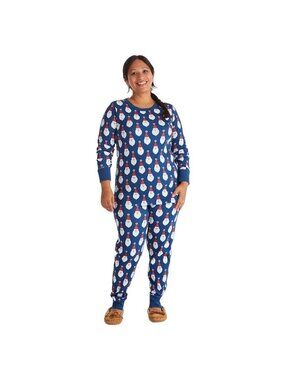 The Company Store Womens Santa Pajama Set Navy Santa Print